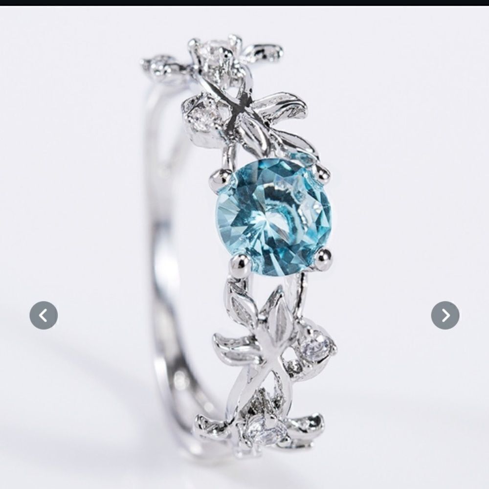 Aquamarine Blue Topaz Silver Ring 6 7